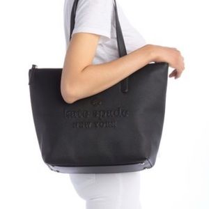 NWT Kate Spade Black Leather Logo Tote Bag